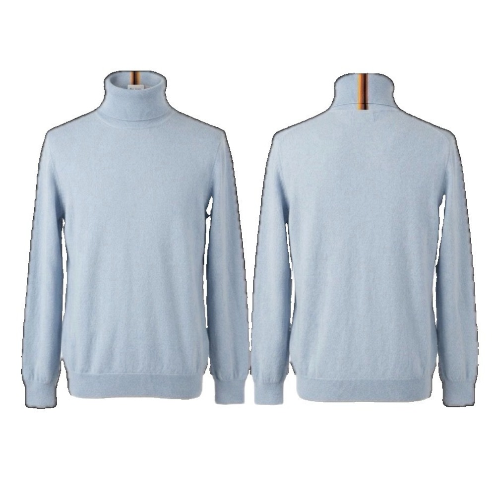 Paul Smith 100% Cashmere Turtleneck Sweater Men L Sky Blue Artist Stripe England